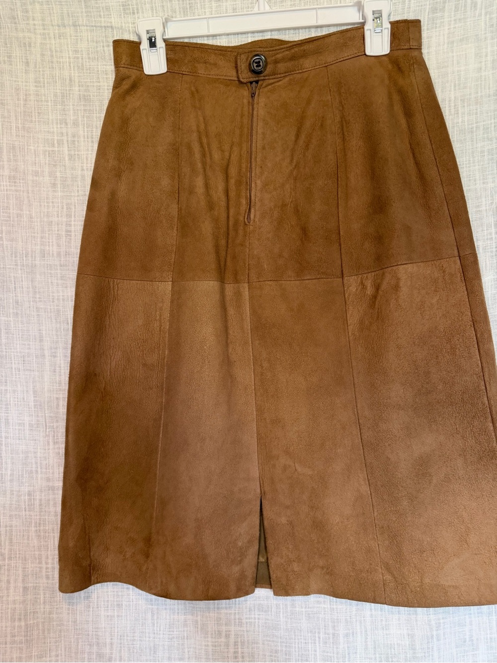 Women's Brown 100% Suede Leather A-Line Midi Skirt - Picture 4 of 7